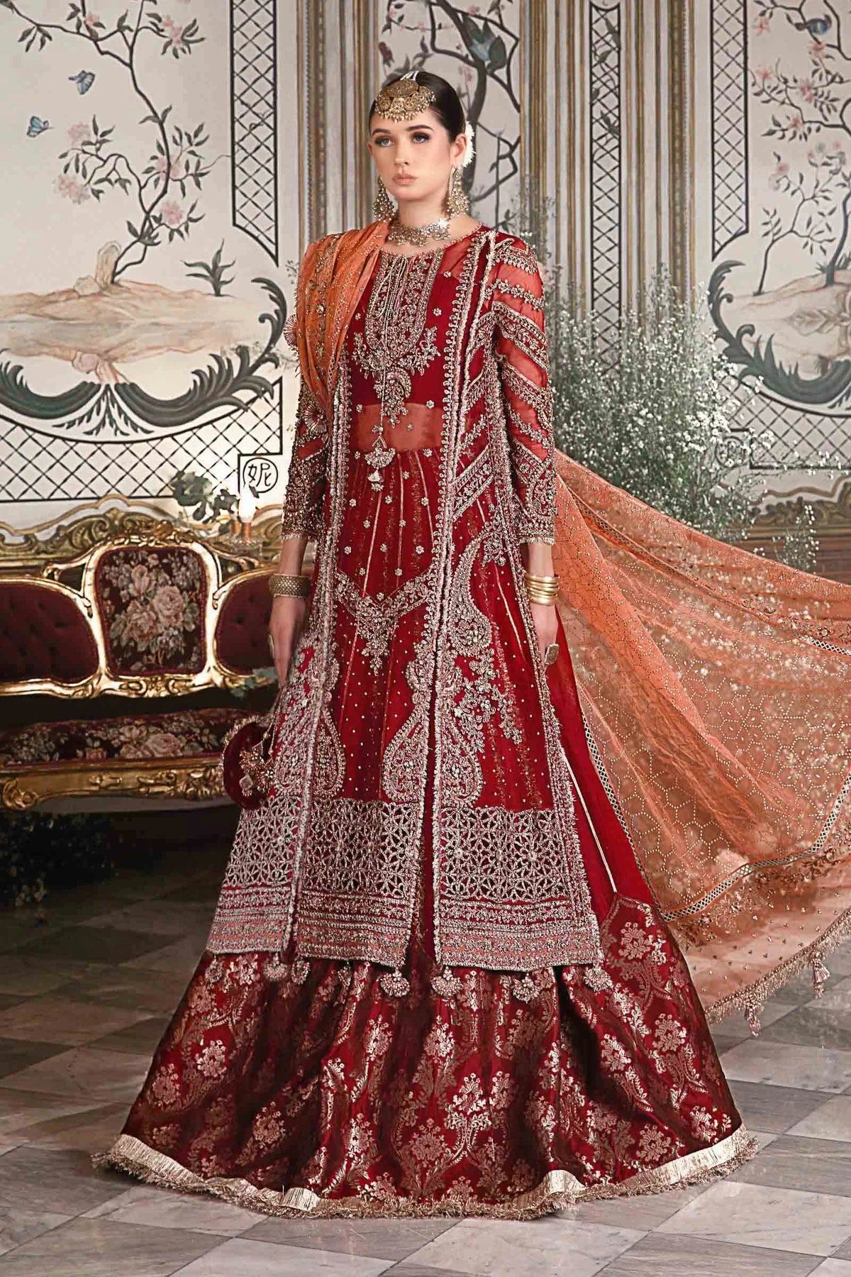 Mbroidered By Maria B Unstitched 4 Piece Embroidered Organza Suit MB23MW D8-Maroon - Luxury Collection