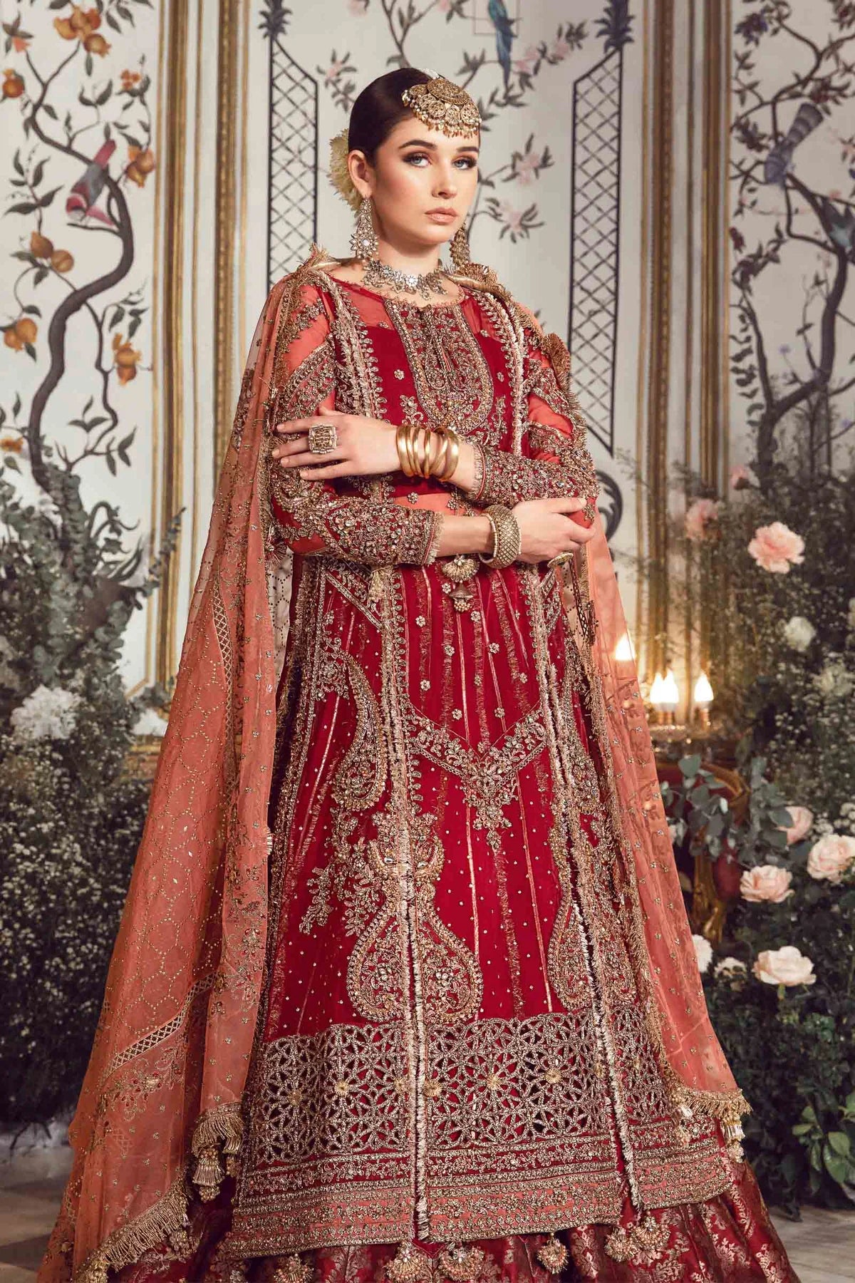 Mbroidered By Maria B Unstitched 4 Piece Embroidered Organza Suit MB23MW D8-Maroon - Luxury Collection