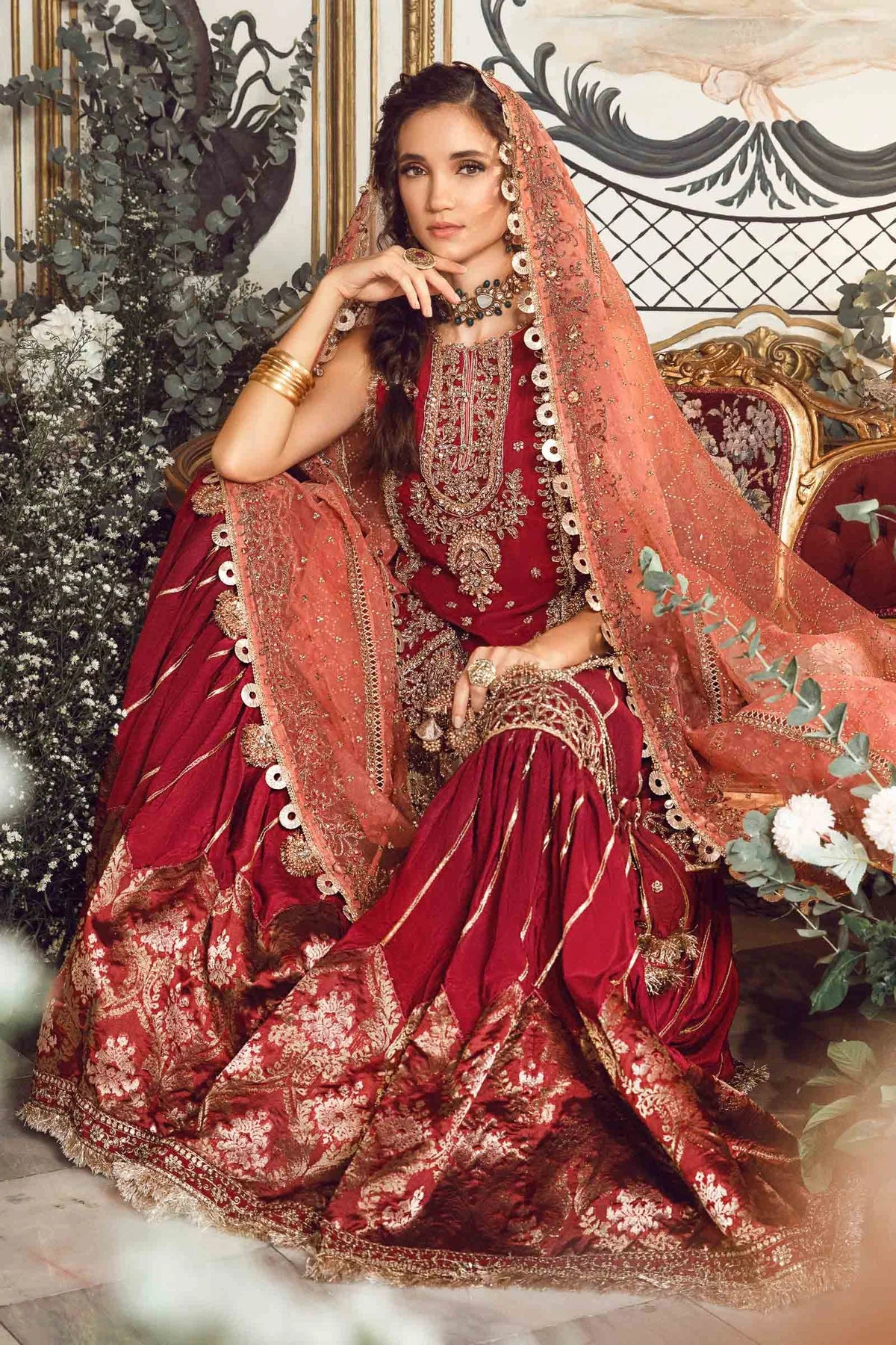 Mbroidered By Maria B Unstitched 4 Piece Embroidered Organza Suit MB23MW D8-Maroon - Luxury Collection