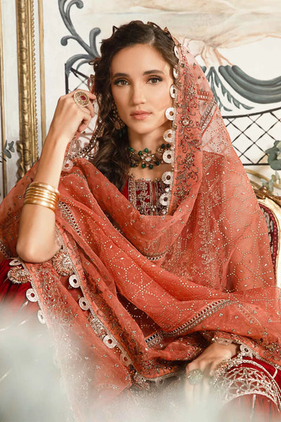 Mbroidered By Maria B Unstitched 4 Piece Embroidered Organza Suit MB23MW D8-Maroon - Luxury Collection