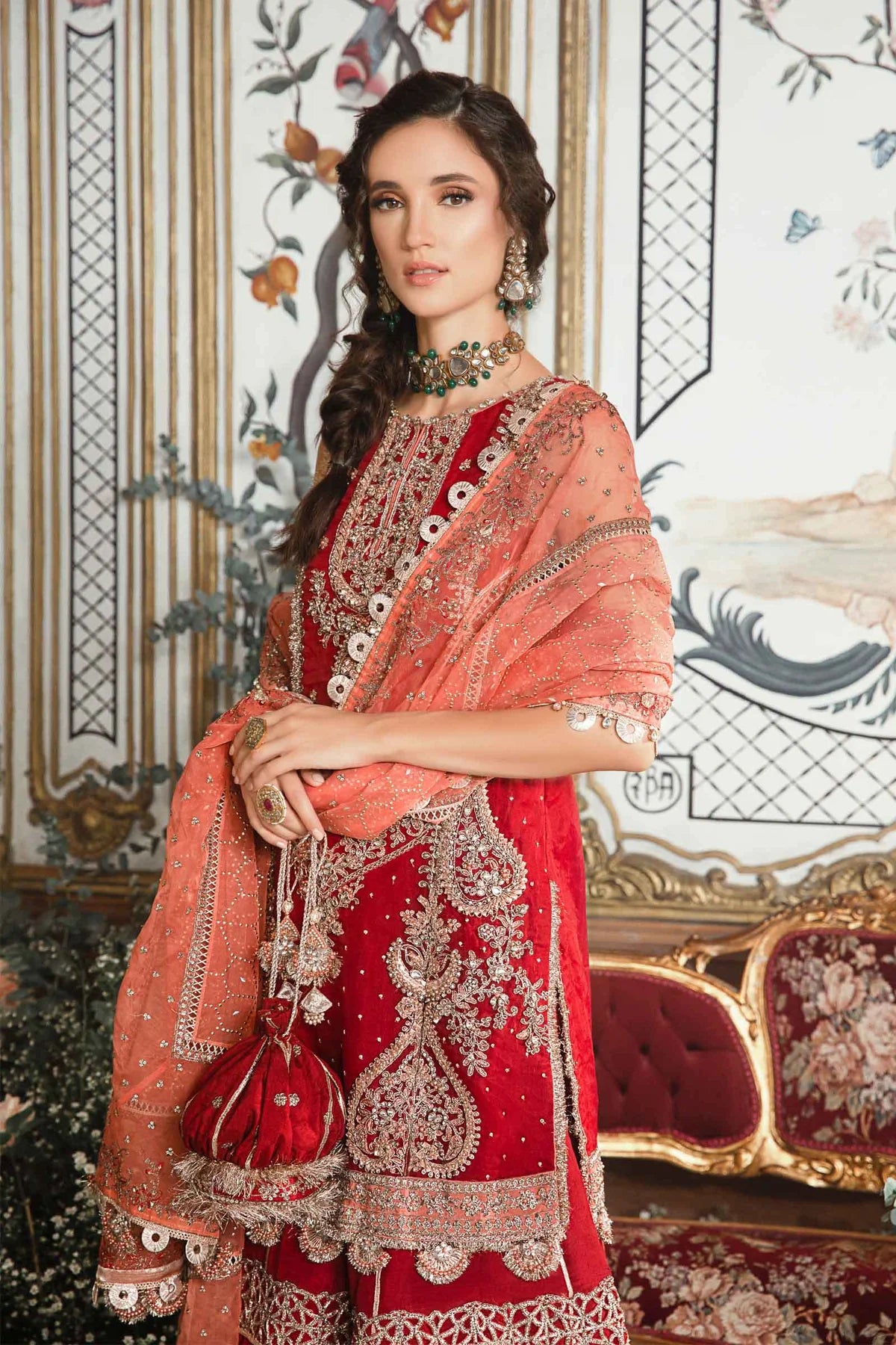 Mbroidered By Maria B Unstitched 4 Piece Embroidered Organza Suit MB23MW D8-Maroon - Luxury Collection