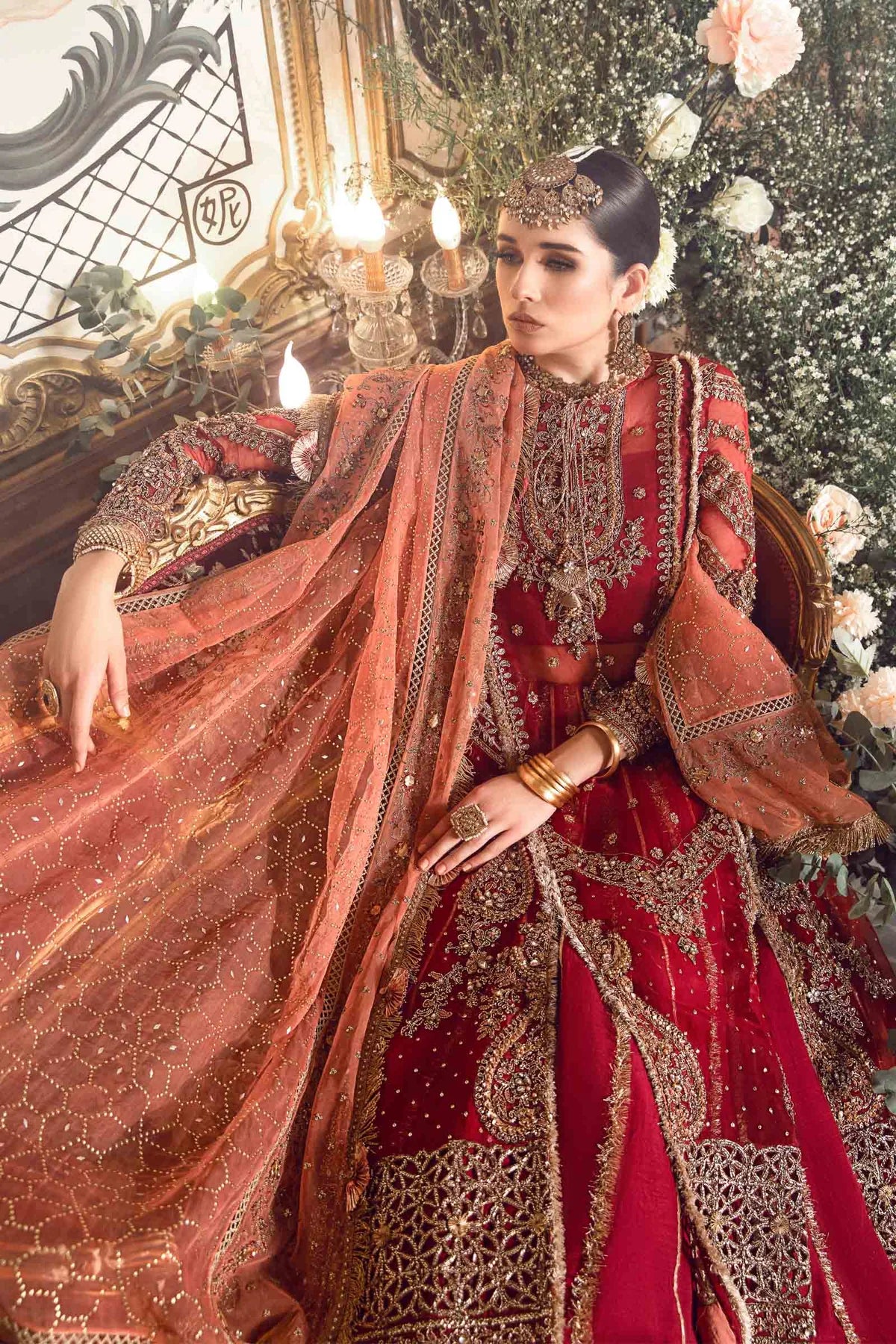 Mbroidered By Maria B Unstitched 4 Piece Embroidered Organza Suit MB23MW D8-Maroon - Luxury Collection