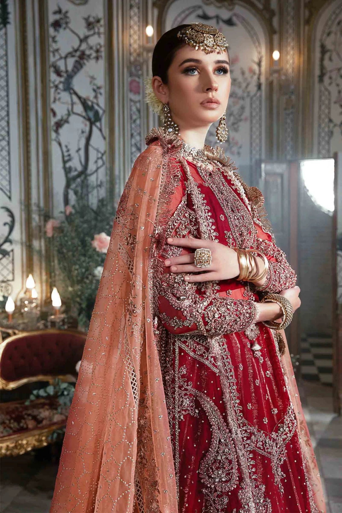 Mbroidered By Maria B Unstitched 4 Piece Embroidered Organza Suit MB23MW D8-Maroon - Luxury Collection