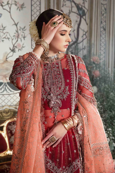 Mbroidered By Maria B Unstitched 4 Piece Embroidered Organza Suit MB23MW D8-Maroon - Luxury Collection