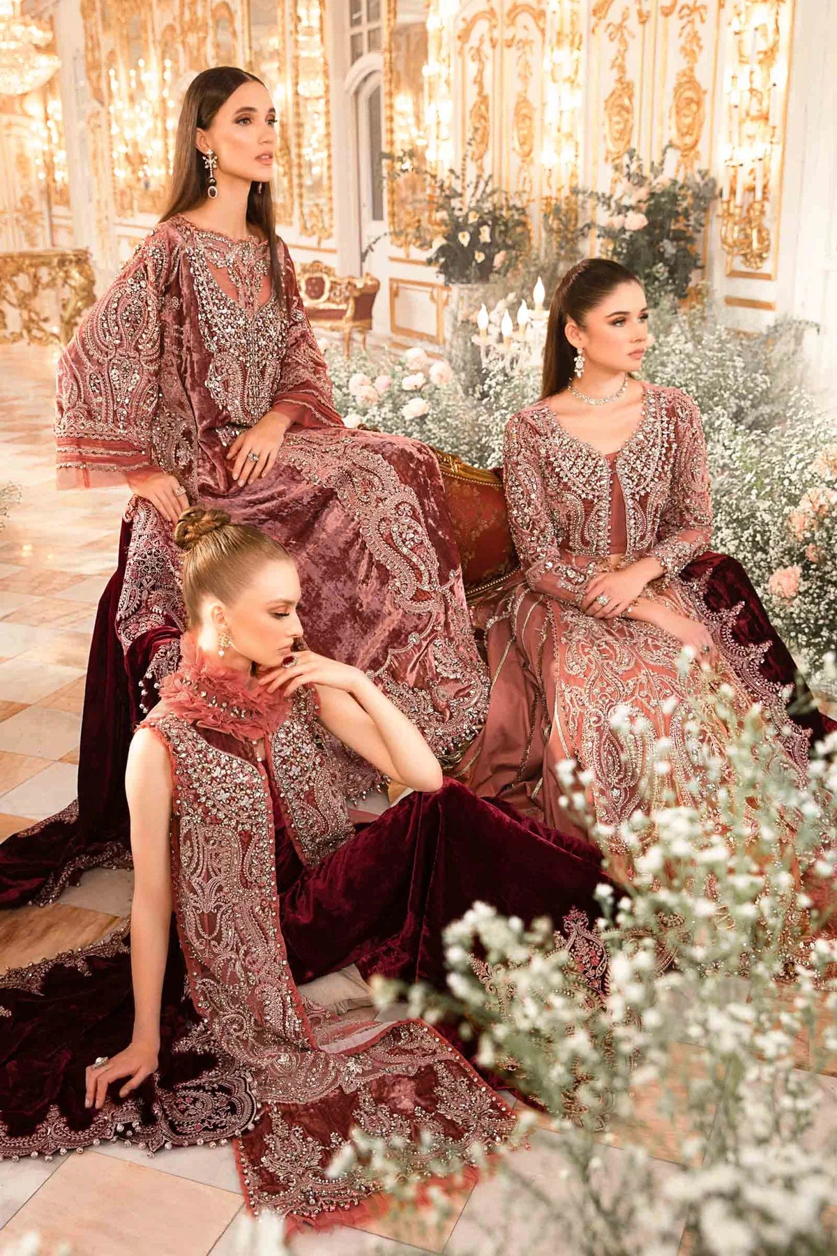 Mbroidered By Maria B Unstitched 4 Piece Embroidered Velvet Suit MB23MW D1-Salmon Pink - Luxury Collection