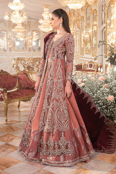 Mbroidered By Maria B Unstitched 4 Piece Embroidered Velvet Suit MB23MW D1-Salmon Pink - Luxury Collection