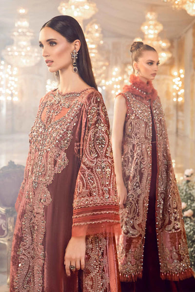 Mbroidered By Maria B Unstitched 4 Piece Embroidered Velvet Suit MB23MW D1-Salmon Pink - Luxury Collection