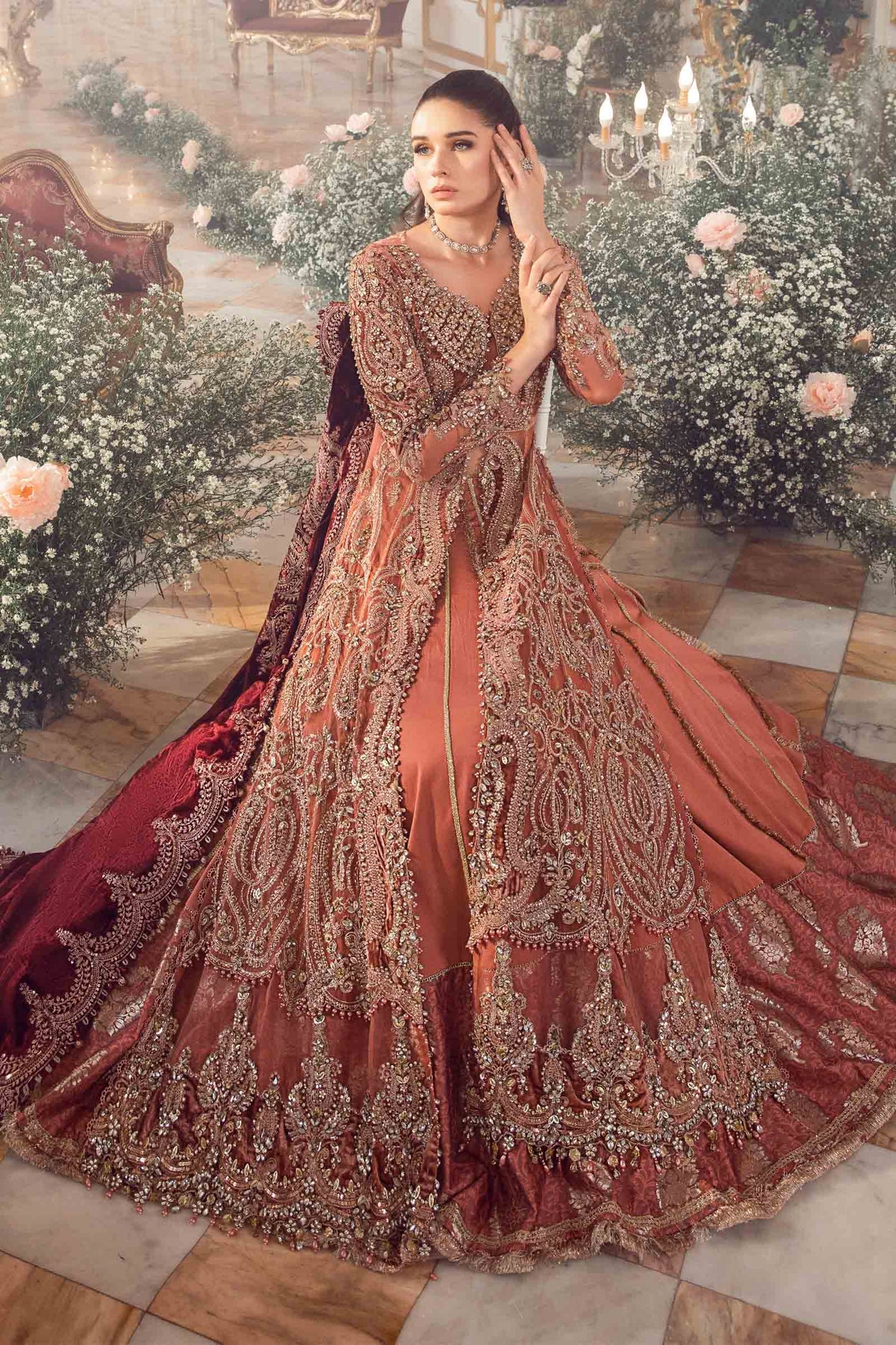 Mbroidered By Maria B Unstitched 4 Piece Embroidered Velvet Suit MB23MW D1-Salmon Pink - Luxury Collection