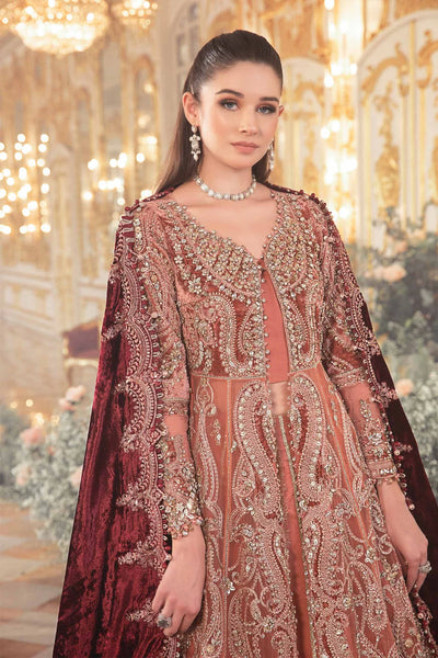 Mbroidered By Maria B Unstitched 4 Piece Embroidered Velvet Suit MB23MW D1-Salmon Pink - Luxury Collection