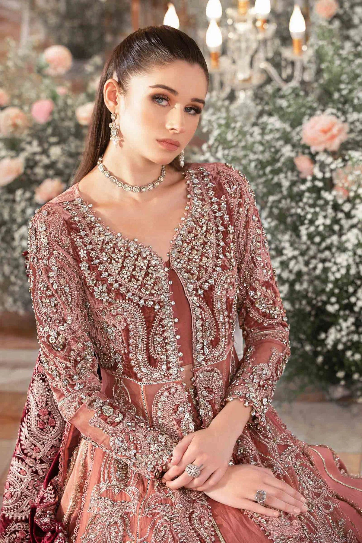 Mbroidered By Maria B Unstitched 4 Piece Embroidered Velvet Suit MB23MW D1-Salmon Pink - Luxury Collection