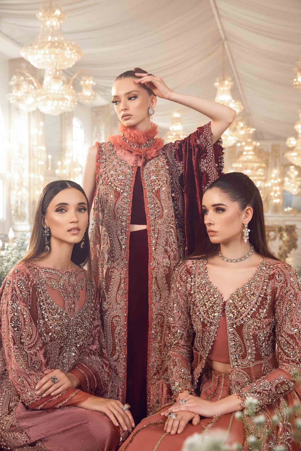 Mbroidered By Maria B Unstitched 4 Piece Embroidered Velvet Suit MB23MW D1-Salmon Pink - Luxury Collection