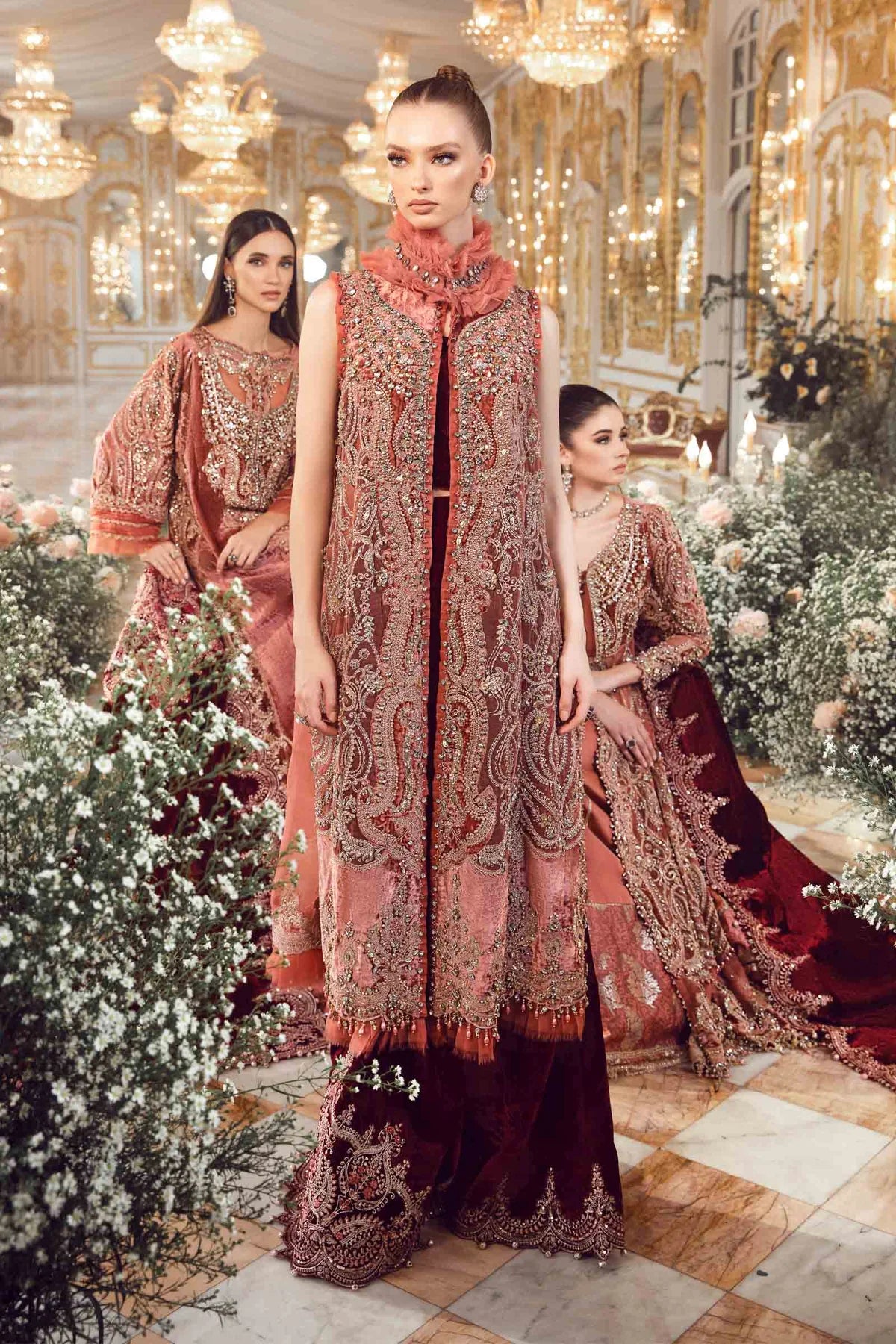 Mbroidered By Maria B Unstitched 4 Piece Embroidered Velvet Suit MB23MW D1-Salmon Pink - Luxury Collection