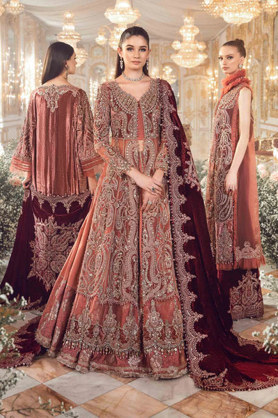 Mbroidered By Maria B Unstitched 4 Piece Embroidered Velvet Suit MB23MW D1-Salmon Pink - Luxury Collection