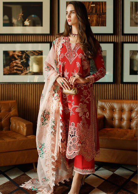 Mushq Astoria Stitched 3 Piece Embroidered Lawn Suits D-07 Scarlet - Luxury Summer Collection D & M COLLECTION AND NIZAMI JEWELRY