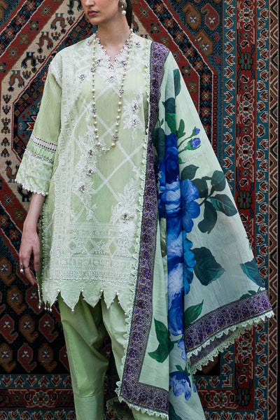 Muzlin By Sana Safinaz Stitched 3 Piece Embroidered Chambray Suit SS23MZ 12B - Green - Summer Collection