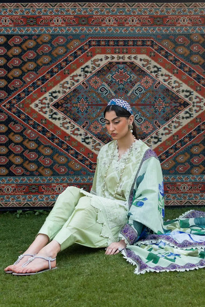 Muzlin By Sana Safinaz Stitched 3 Piece Embroidered Chambray Suit SS23MZ 12B - Green - Summer Collection