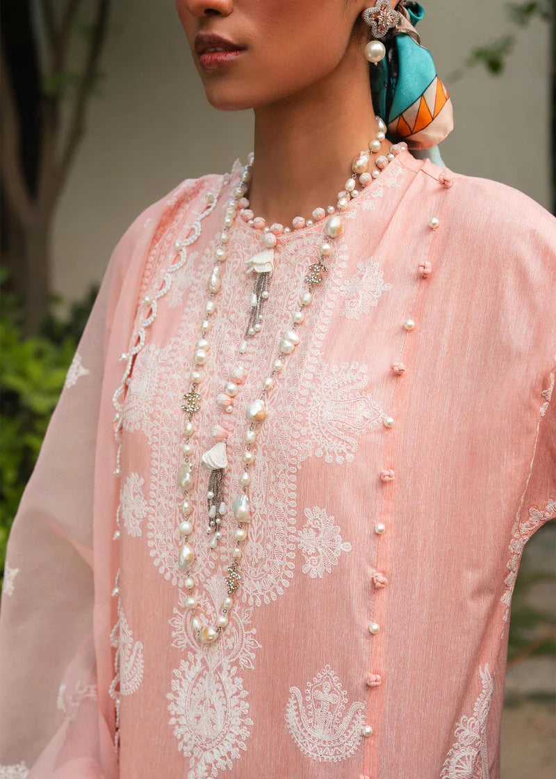 Muzlin By Sana Safinaz Stitched 3 Piece Embroidered Chambray Suit SS23MZ 5A - Pink - Summer Collection