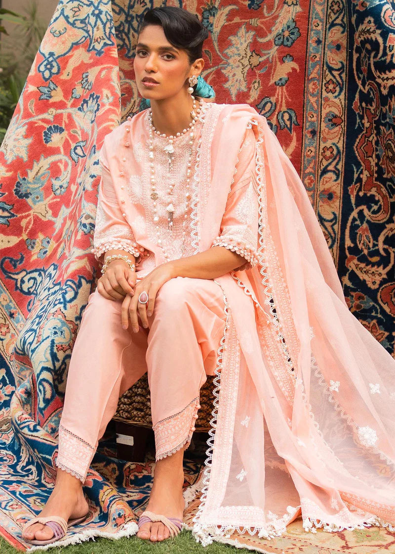 Muzlin By Sana Safinaz Stitched 3 Piece Embroidered Chambray Suit SS23MZ 5A - Pink - Summer Collection