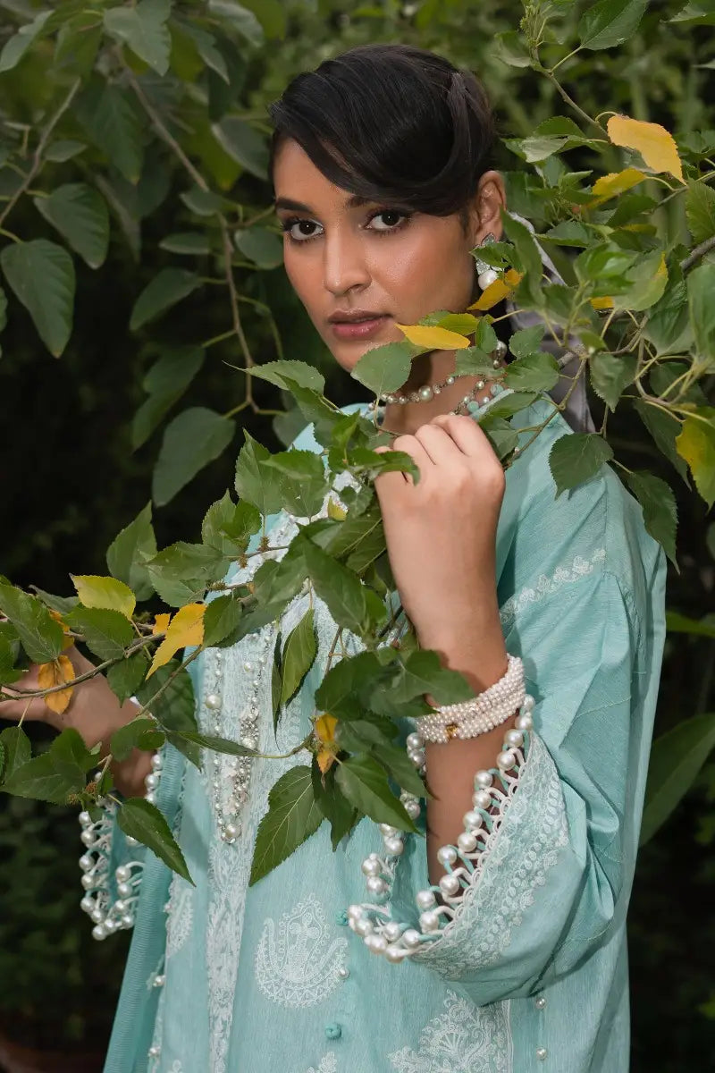 Muzlin By Sana Safinaz Stitched 3 Piece Embroidered Chambray Suit SS23MZ 5B - Green - Summer Collection