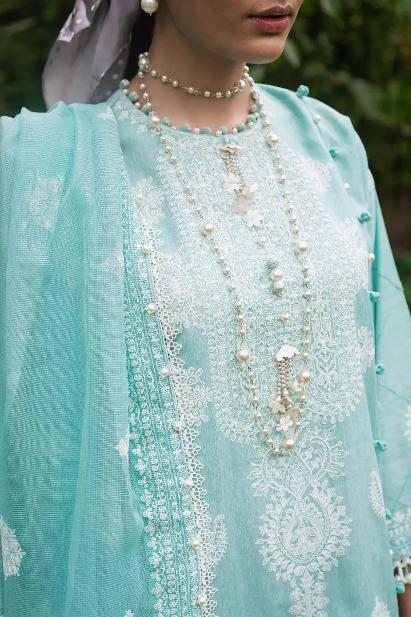 Muzlin By Sana Safinaz Stitched 3 Piece Embroidered Chambray Suit SS23MZ 5B - Green - Summer Collection