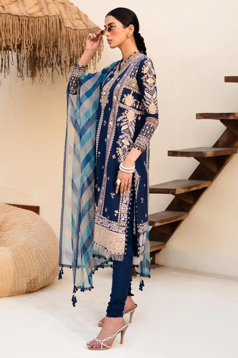 Muzlin By Sana Safinaz Stitched 3 Piece Embroidered Lawn Suit SS23MZ 10A - Blue - Summer Collection