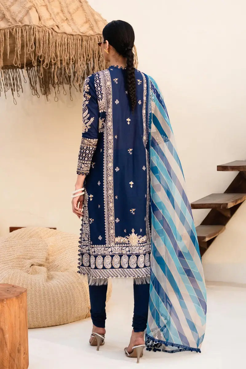 Muzlin By Sana Safinaz Stitched 3 Piece Embroidered Lawn Suit SS23MZ 10A - Blue - Summer Collection