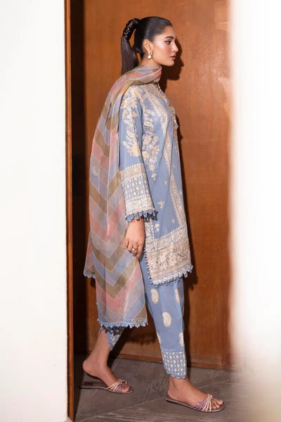 Muzlin By Sana Safinaz Stitched 3 Piece Embroidered Lawn Suit SS23MZ 10B - Blue - Summer Collection