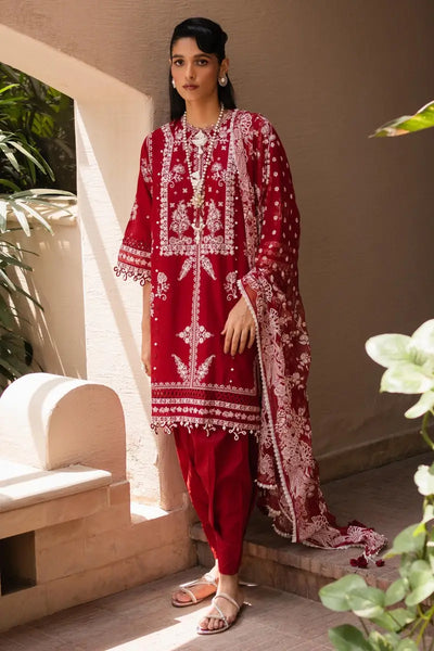 Muzlin By Sana Safinaz Stitched 3 Piece Embroidered Lawn Suit SS23MZ 11A - Red - Summer Collection