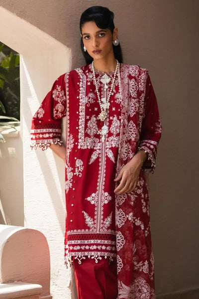 Muzlin By Sana Safinaz Stitched 3 Piece Embroidered Lawn Suit SS23MZ 11A - Red - Summer Collection