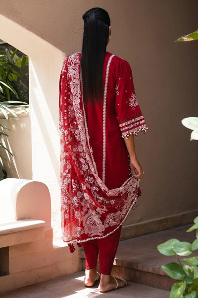 Muzlin By Sana Safinaz Stitched 3 Piece Embroidered Lawn Suit SS23MZ 11A - Red - Summer Collection