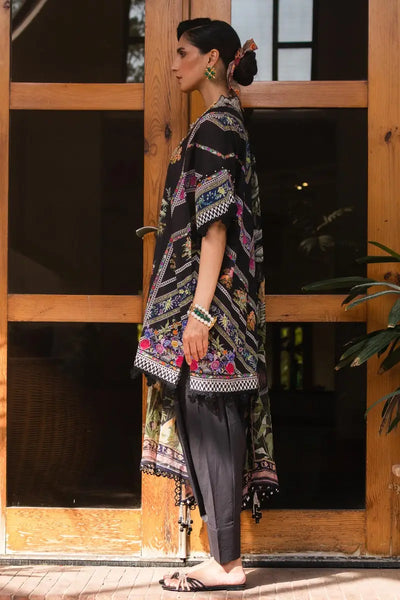 Muzlin By Sana Safinaz Stitched 3 Piece Embroidered Lawn Suit SS23MZ 13B - Black - Summer Collection