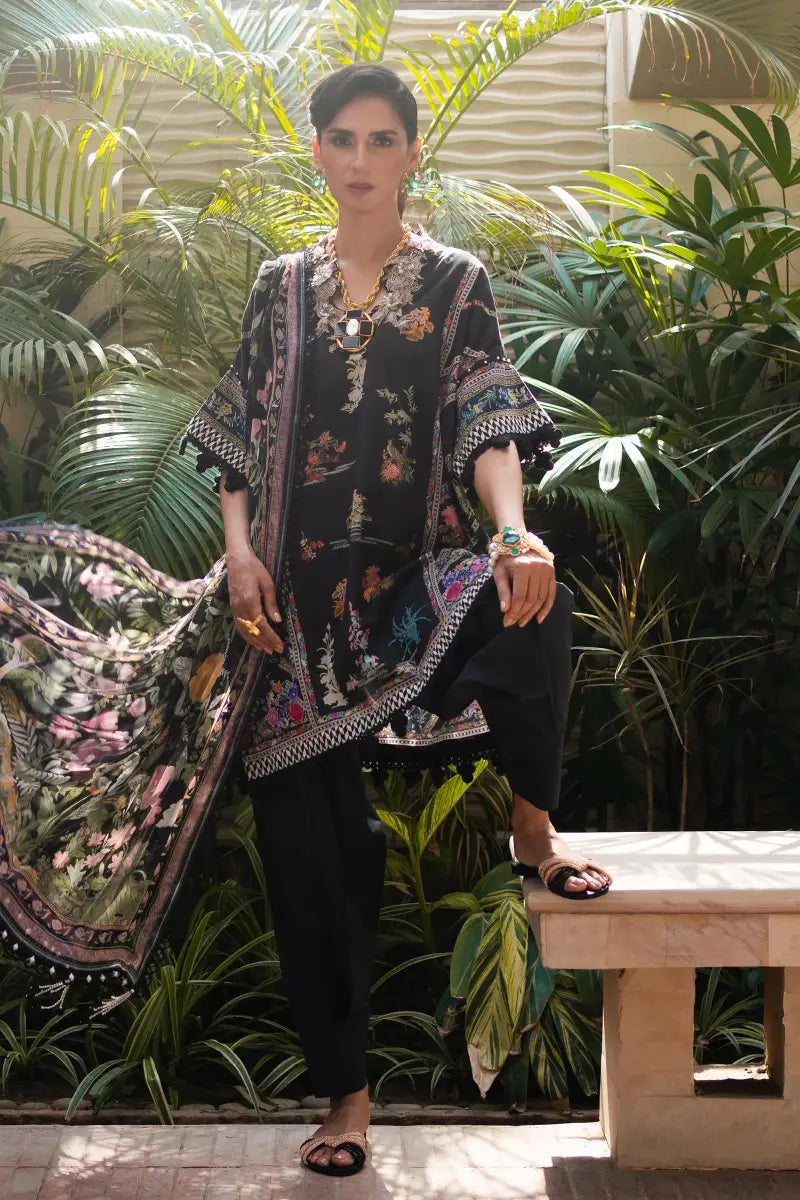 Muzlin By Sana Safinaz Stitched 3 Piece Embroidered Lawn Suit SS23MZ 13B - Black - Summer Collection