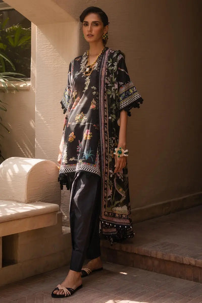 Muzlin By Sana Safinaz Stitched 3 Piece Embroidered Lawn Suit SS23MZ 13B - Black - Summer Collection