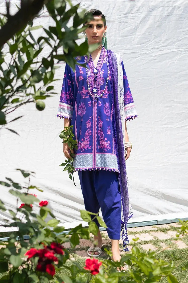 Muzlin By Sana Safinaz Stitched 3 Piece Embroidered Lawn Suit SS23MZ 14B - Purple - Summer Collection