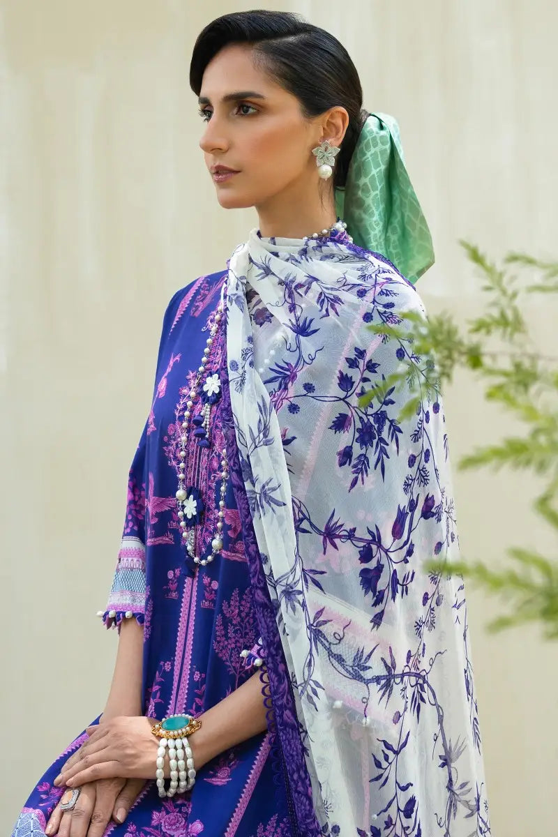 Muzlin By Sana Safinaz Stitched 3 Piece Embroidered Lawn Suit SS23MZ 14B - Purple - Summer Collection