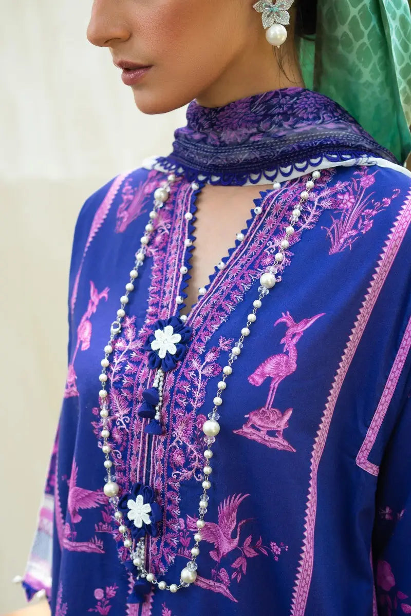 Muzlin By Sana Safinaz Stitched 3 Piece Embroidered Lawn Suit SS23MZ 14B - Purple - Summer Collection