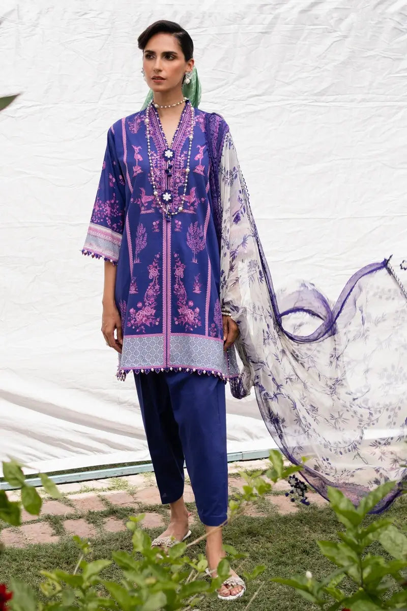 Muzlin By Sana Safinaz Stitched 3 Piece Embroidered Lawn Suit SS23MZ 14B - Purple - Summer Collection