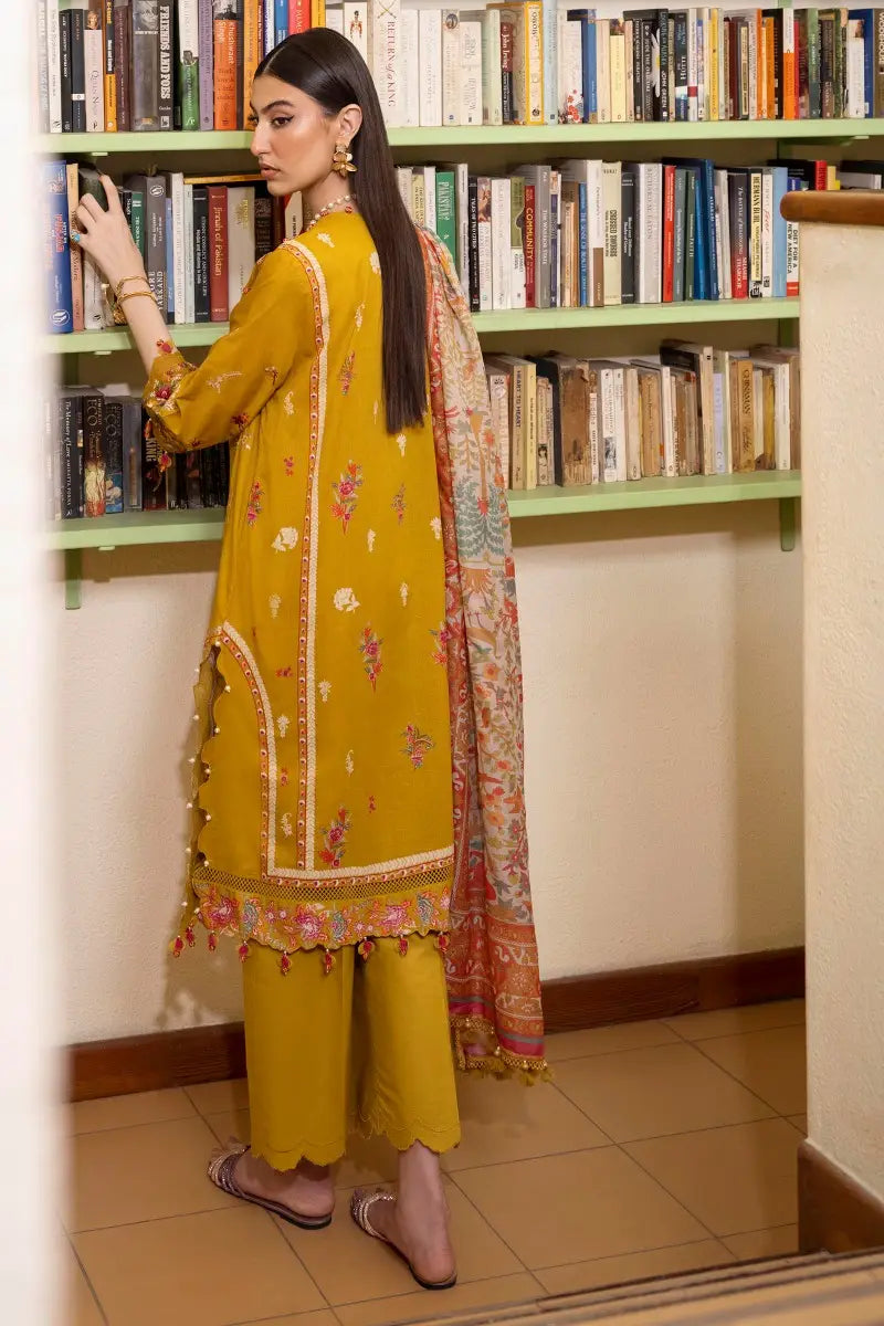 Muzlin By Sana Safinaz Stitched 3 Piece Embroidered Lawn Suit SS23MZ 15B - Yellow - Summer Collection