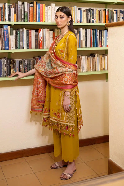 Muzlin By Sana Safinaz Stitched 3 Piece Embroidered Lawn Suit SS23MZ 15B - Yellow - Summer Collection