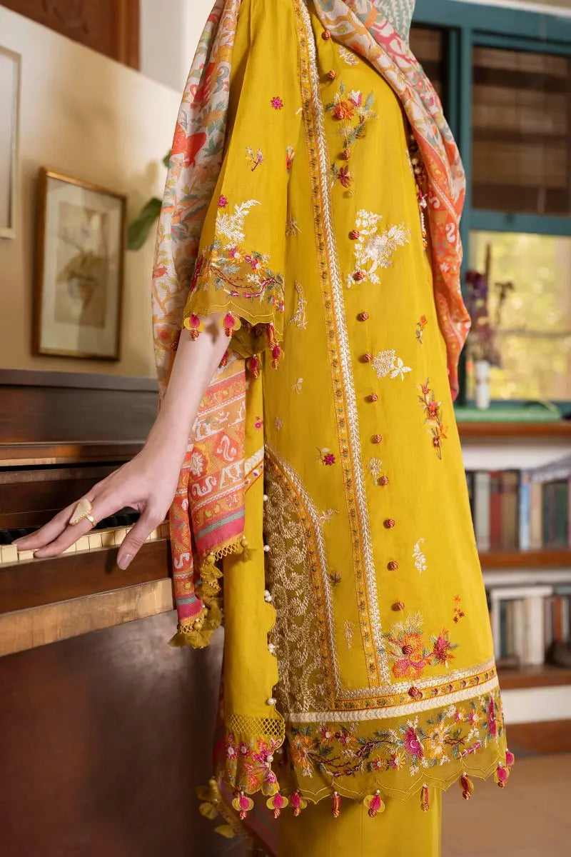 Muzlin By Sana Safinaz Stitched 3 Piece Embroidered Lawn Suit SS23MZ 15B - Yellow - Summer Collection