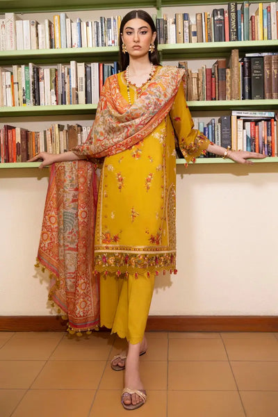 Muzlin By Sana Safinaz Stitched 3 Piece Embroidered Lawn Suit SS23MZ 15B - Yellow - Summer Collection