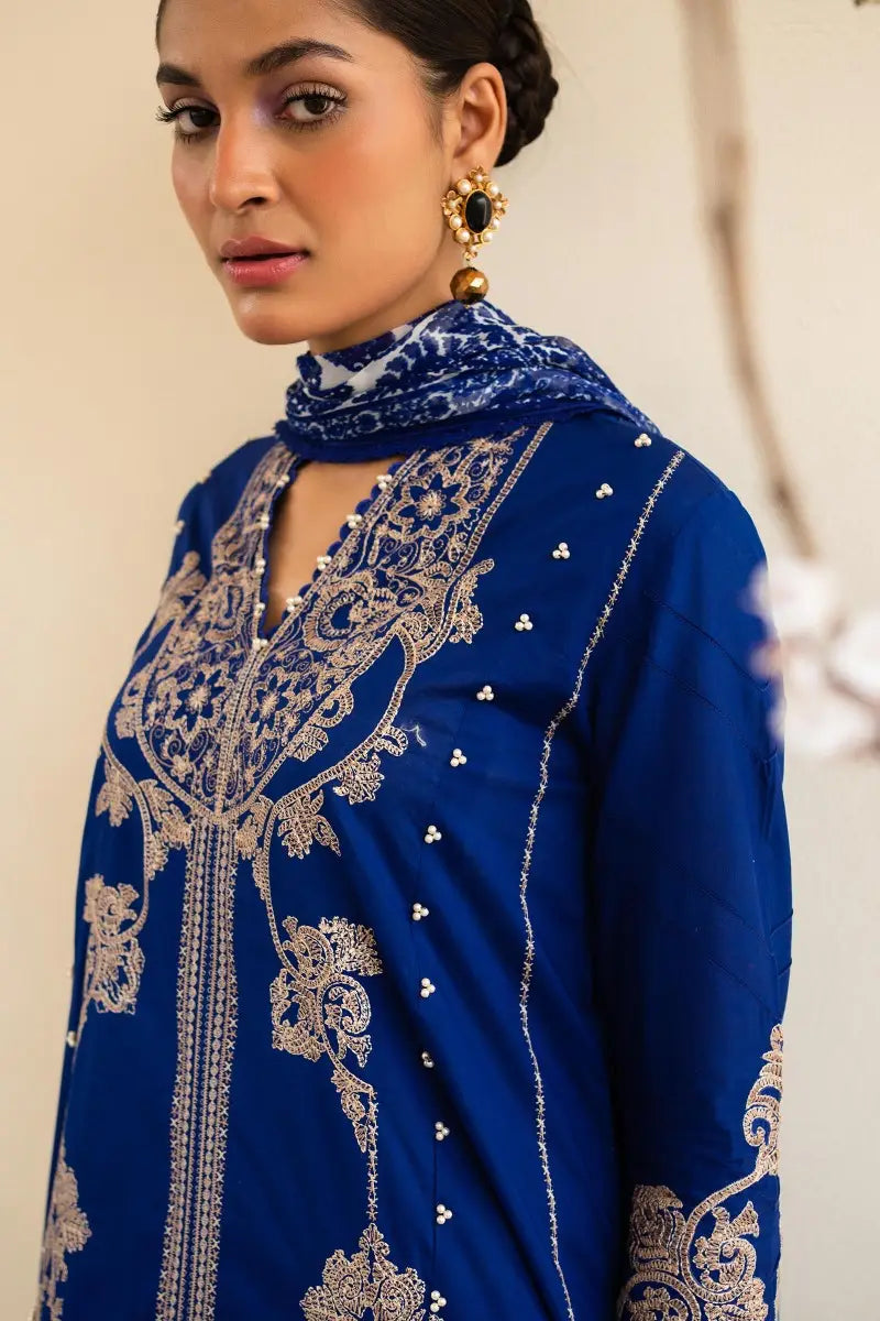 Muzlin By Sana Safinaz Stitched 3 Piece Embroidered Lawn Suit SS23MZ 16B - Blue - Summer Collection