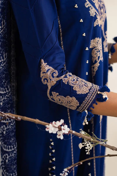 Muzlin By Sana Safinaz Stitched 3 Piece Embroidered Lawn Suit SS23MZ 16B - Blue - Summer Collection