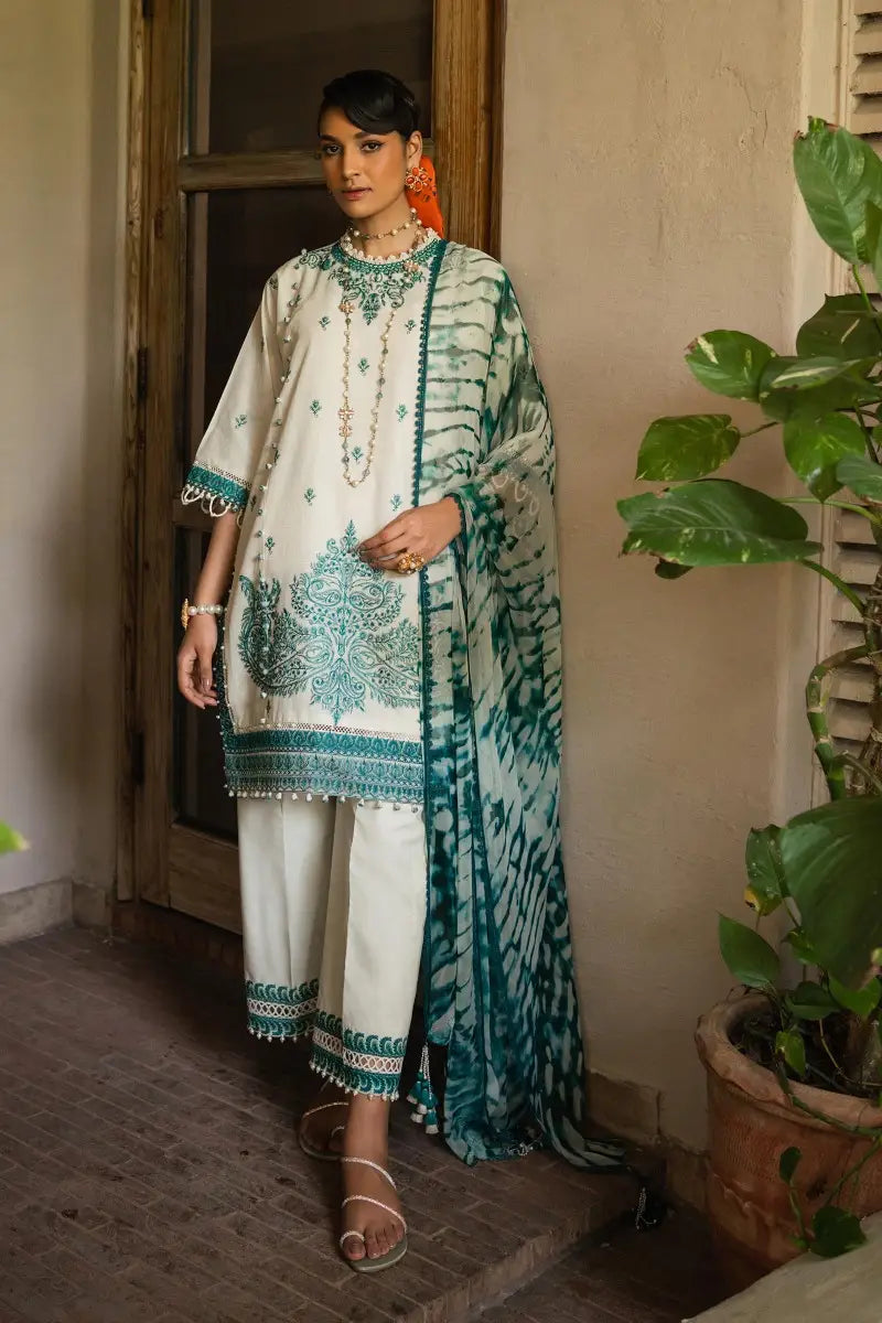 Muzlin By Sana Safinaz Stitched 3 Piece Embroidered Lawn Suit SS23MZ 17A - White - Summer Collection