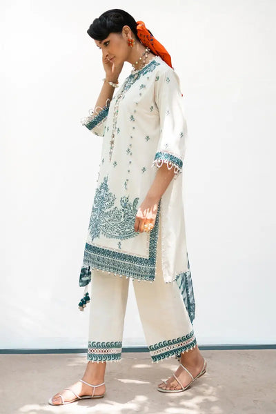 Muzlin By Sana Safinaz Stitched 3 Piece Embroidered Lawn Suit SS23MZ 17A - White - Summer Collection