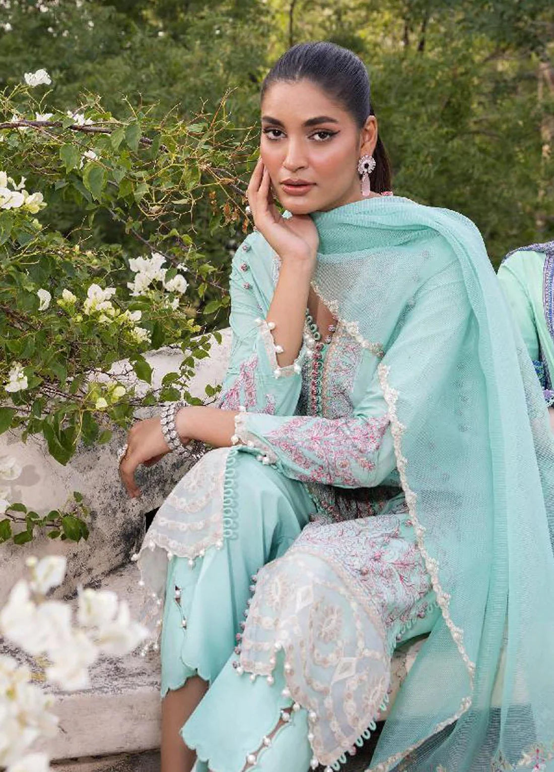 Muzlin By Sana Safinaz Stitched 3 Piece Embroidered Lawn Suit SS23MZ 18B - Blue - Summer Collection