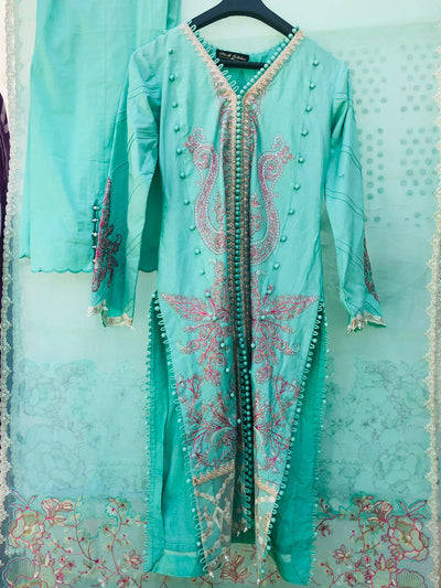 Muzlin By Sana Safinaz Stitched 3 Piece Embroidered Lawn Suit SS23MZ 18B - Blue - Summer Collection