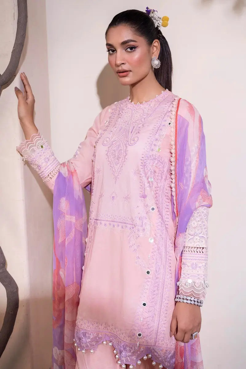 Muzlin By Sana Safinaz Stitched 3 Piece Embroidered Lawn Suit SS23MZ 19A - Pink - Summer Collection