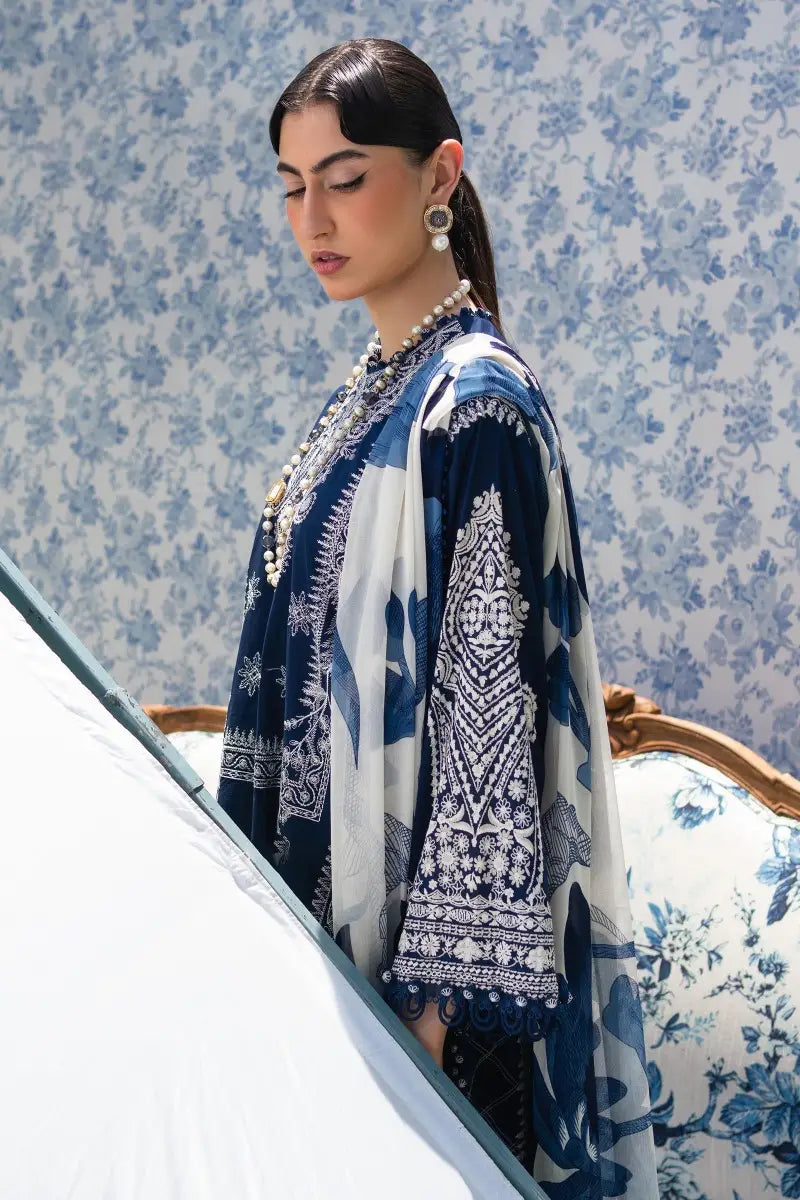 Muzlin By Sana Safinaz Stitched 3 Piece Embroidered Lawn Suit SS23MZ 19B - Blue - Summer Collection