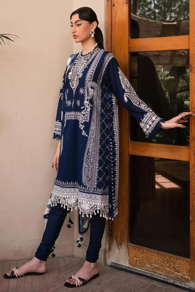 Muzlin By Sana Safinaz Stitched 3 Piece Embroidered Lawn Suit SS23MZ 19B - Blue - Summer Collection